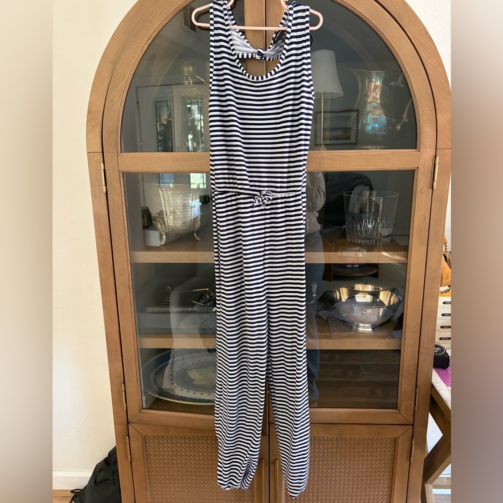 Picapino Navy and White Striped Jumpsuit Girls 12